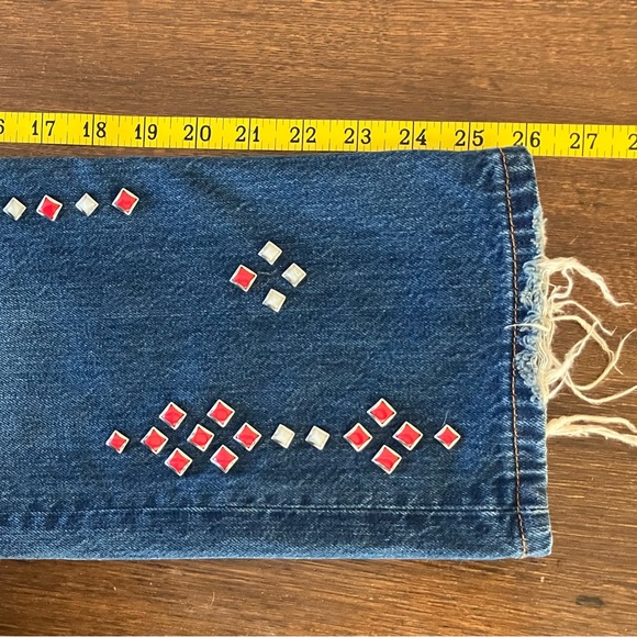 Levi’s 501, Rare Cream & Red Enamel Studded Straight Jeans - Picture 6 of 12